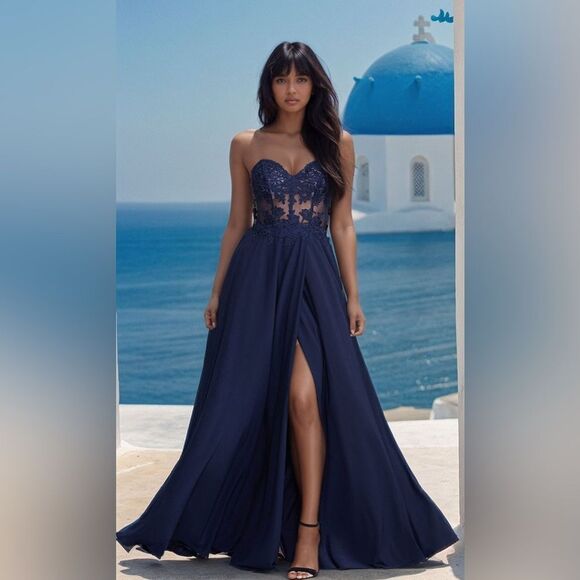 NWT Promgirl Sheer-Bodice Long  Sweetheart Prom Dress size 6 - Picture 1 of 13